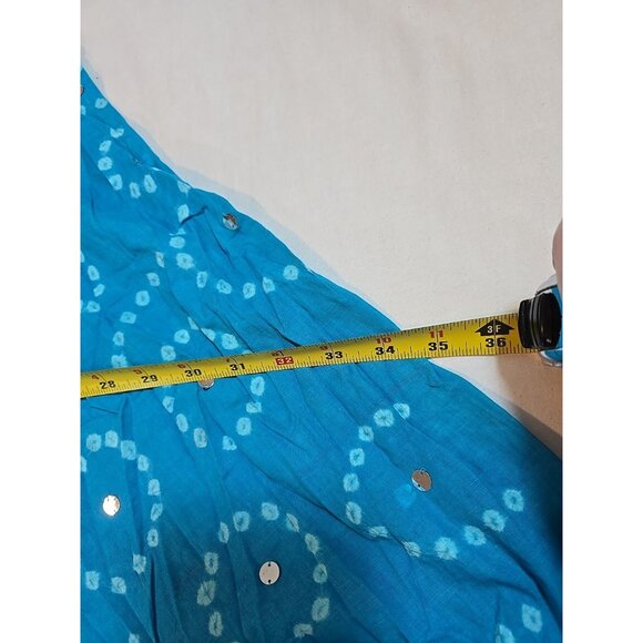 Handmade Blue boho midi skirt adjustable tie waist mirror sequins One Size New - Picture 9 of 16